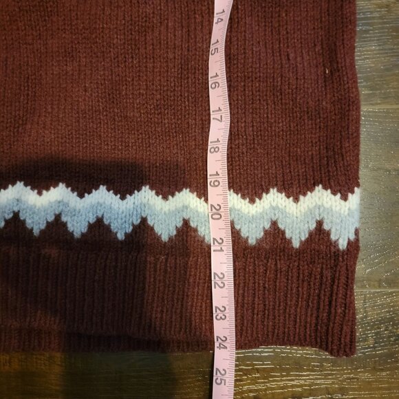 L.L. Bean Fair Isle Sweater Womens M 100% Wool Burgundy Red Contemporary Cabin - Picture 8 of 8